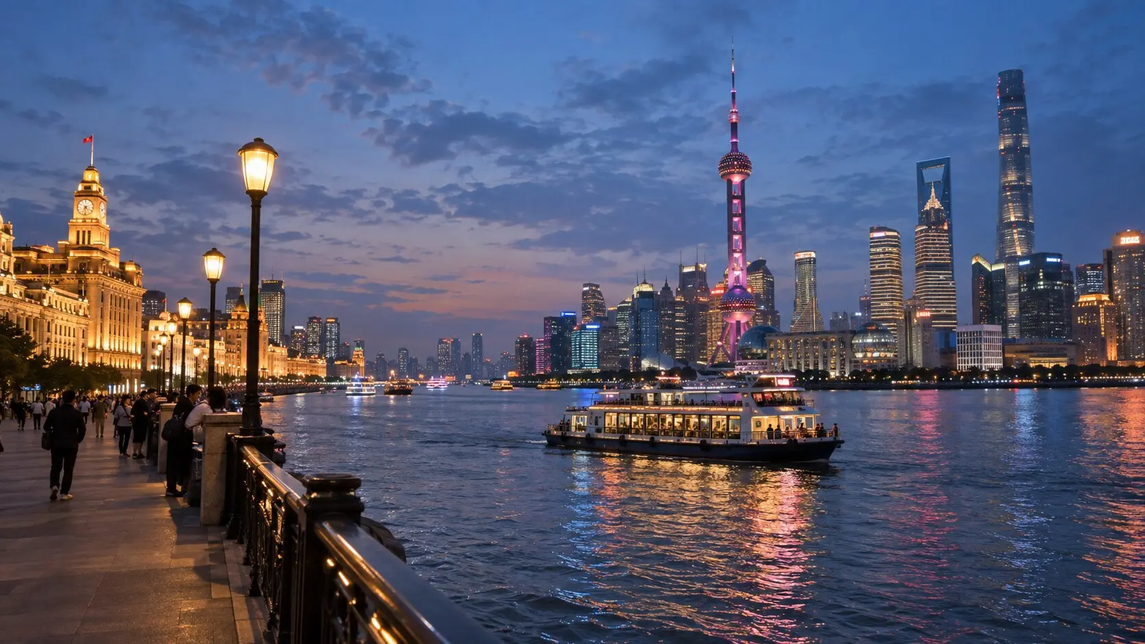 The Bund and Pudong skyline beside the Huangpu River in Shanghai