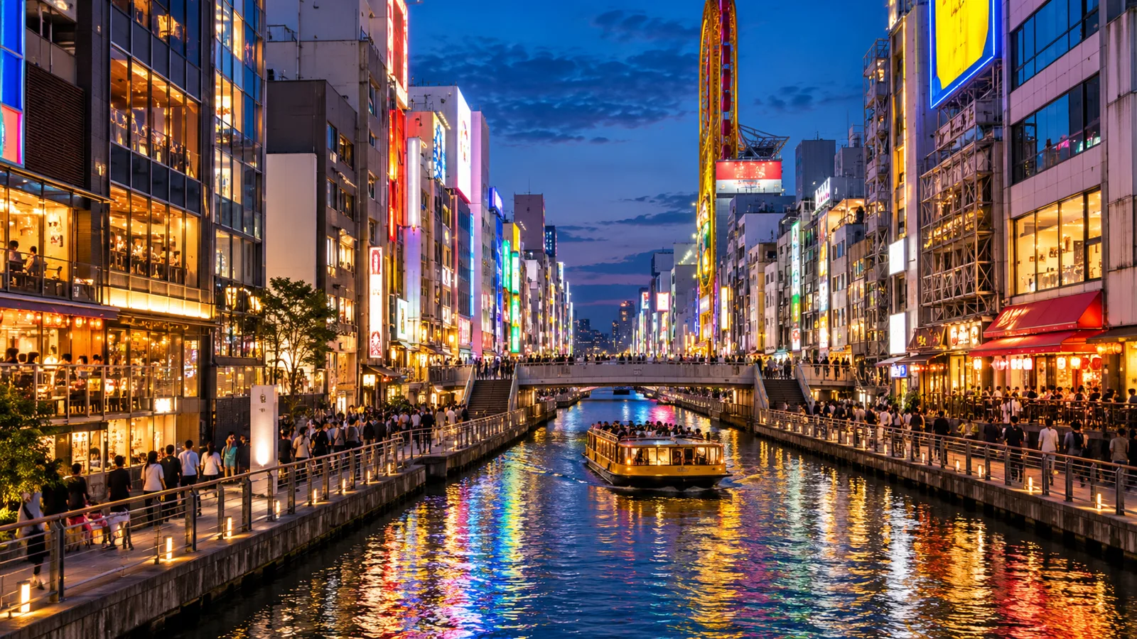 Dotonbori canal and city lights in Osaka