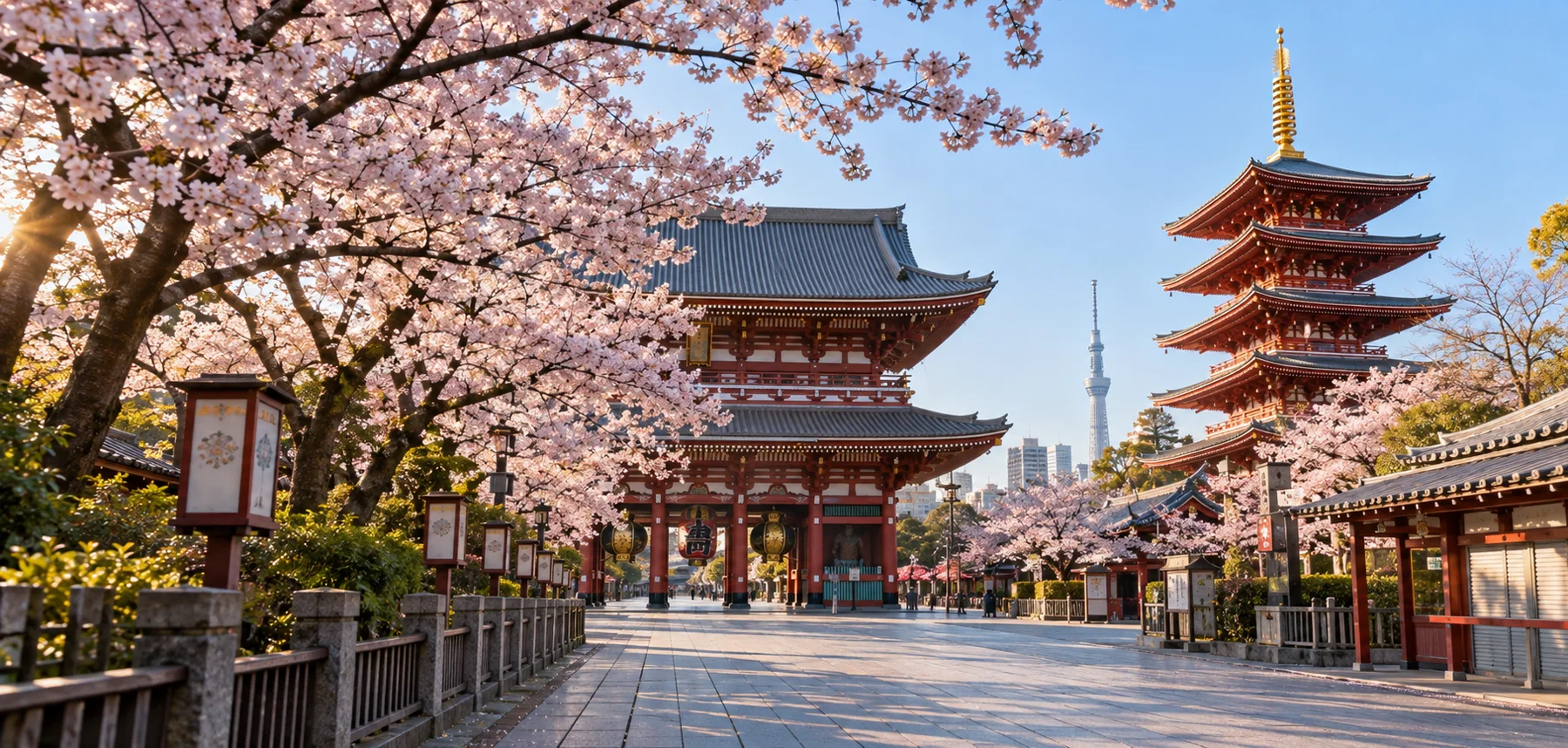 Sensō-ji temple and cherry blossoms in Tokyo