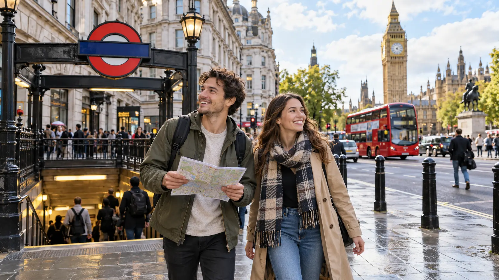 travellers exploring central London on foot