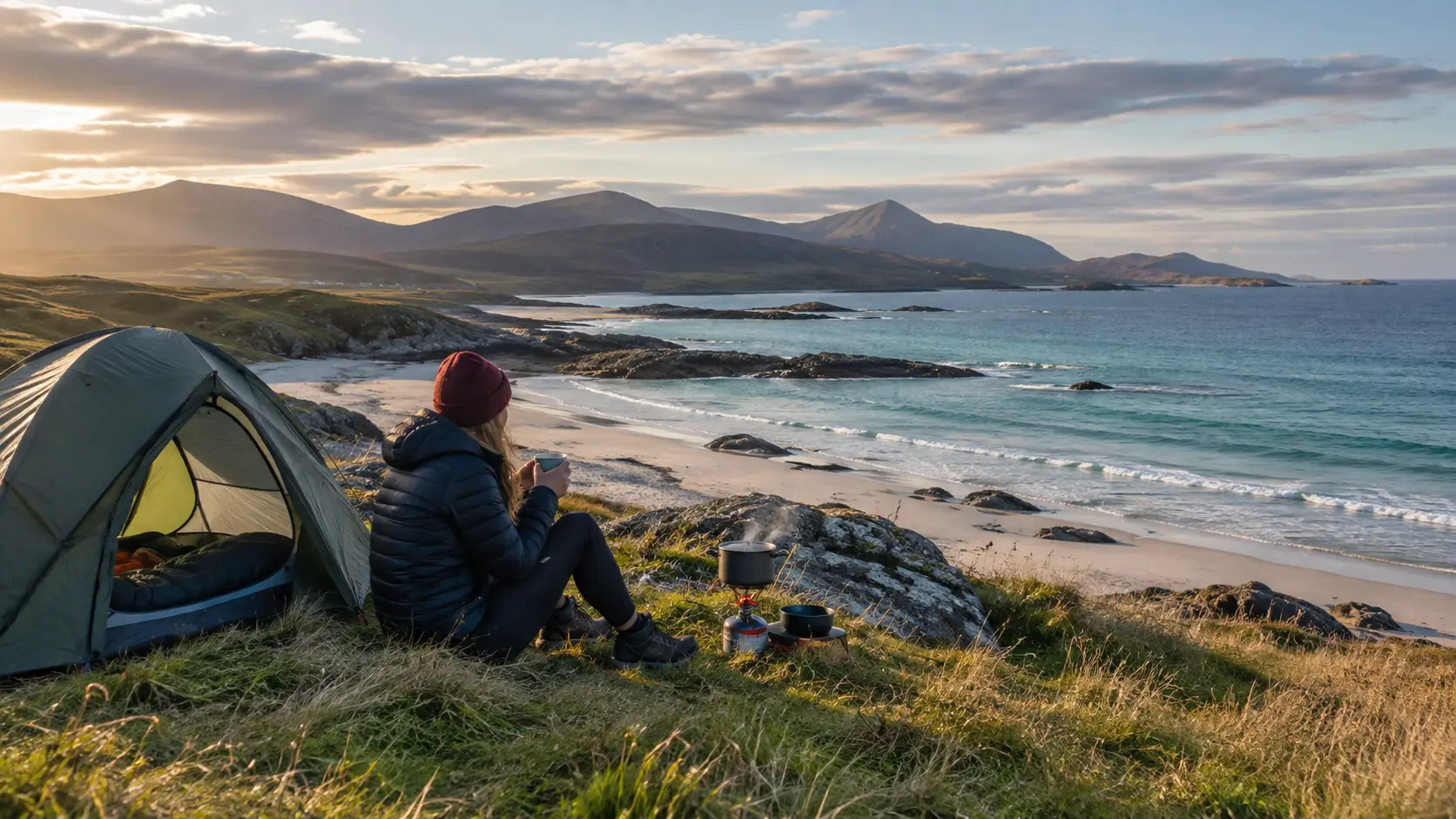 coastal camping scene on the NC500