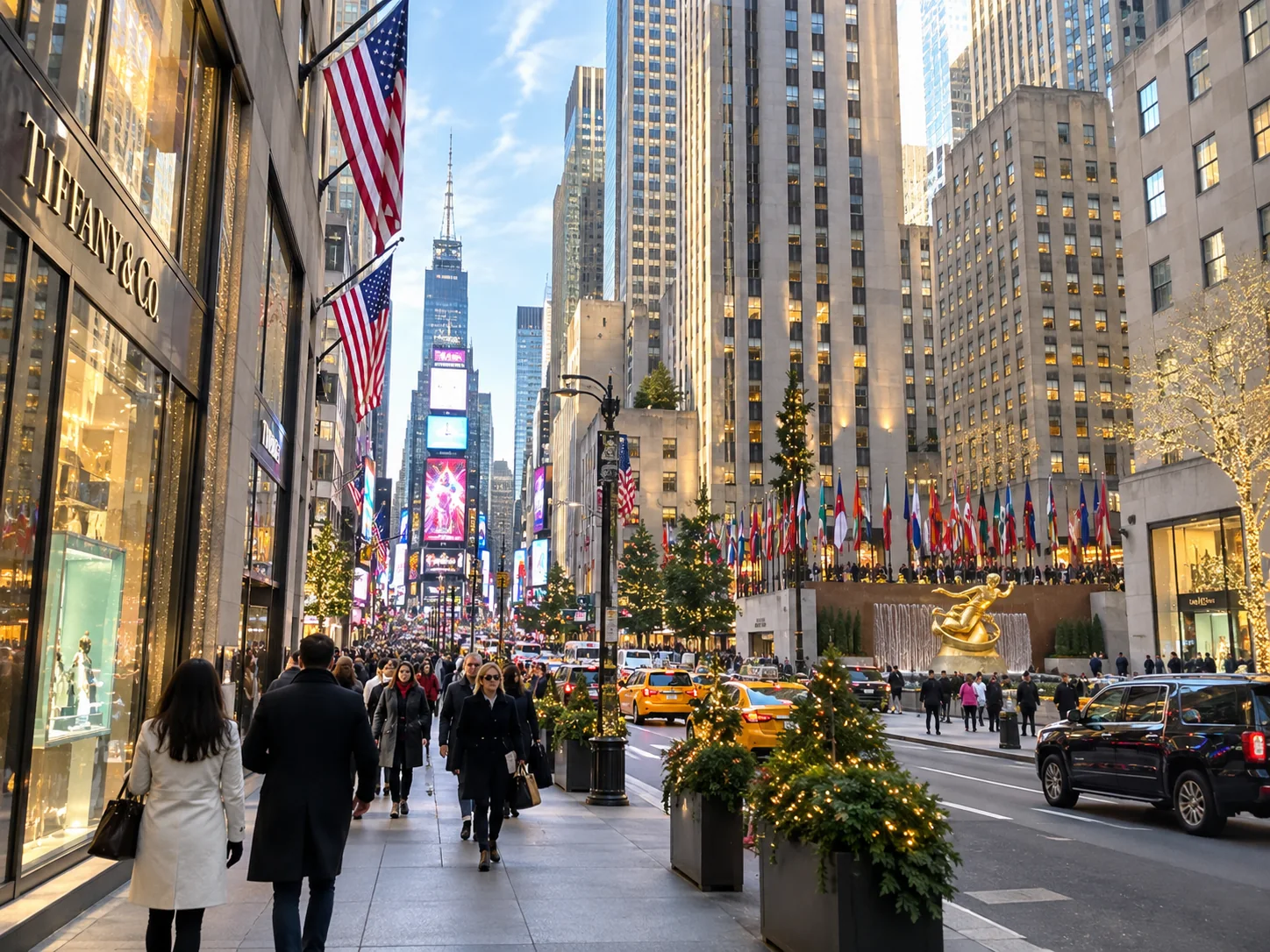 Illustrative Fifth Avenue and Midtown Manhattan street scene