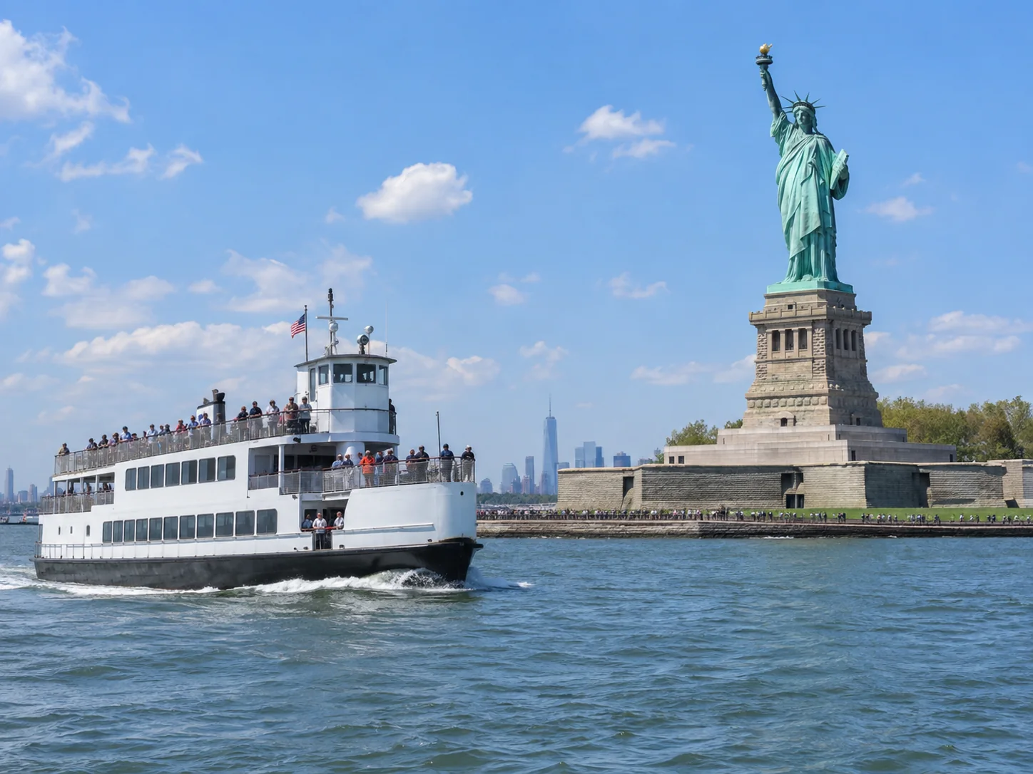 Illustrative Statue of Liberty ferry in New York Harbor