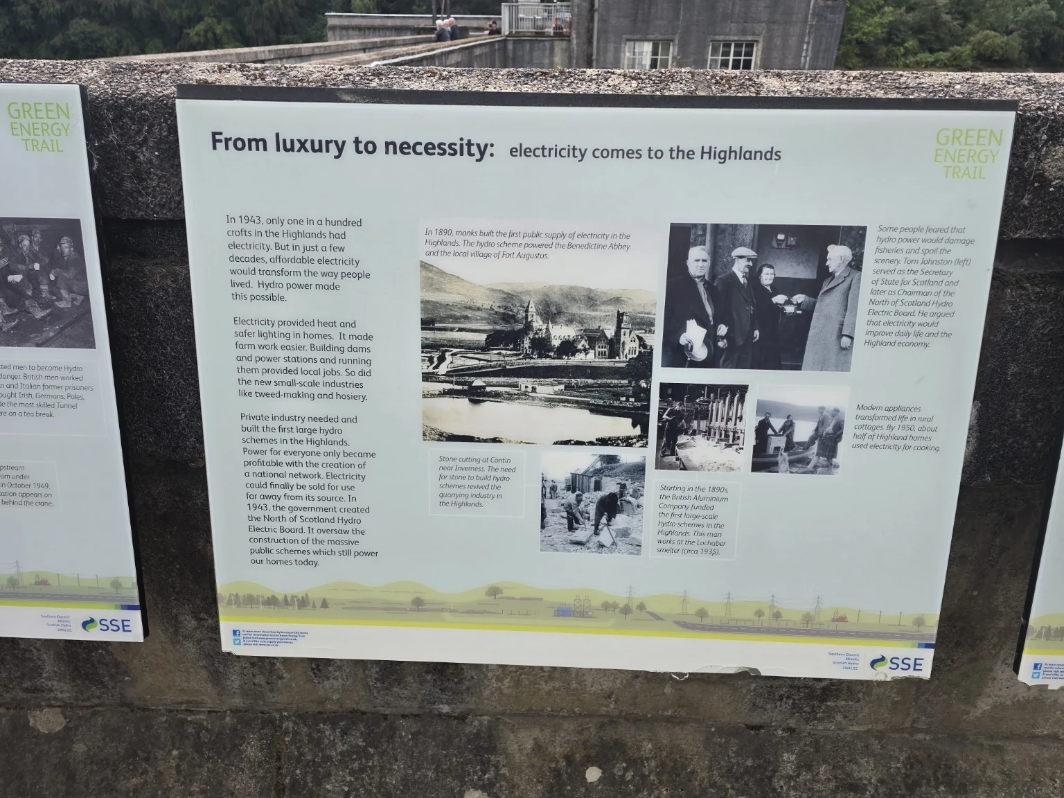 Information board about electricity coming to the Highlands