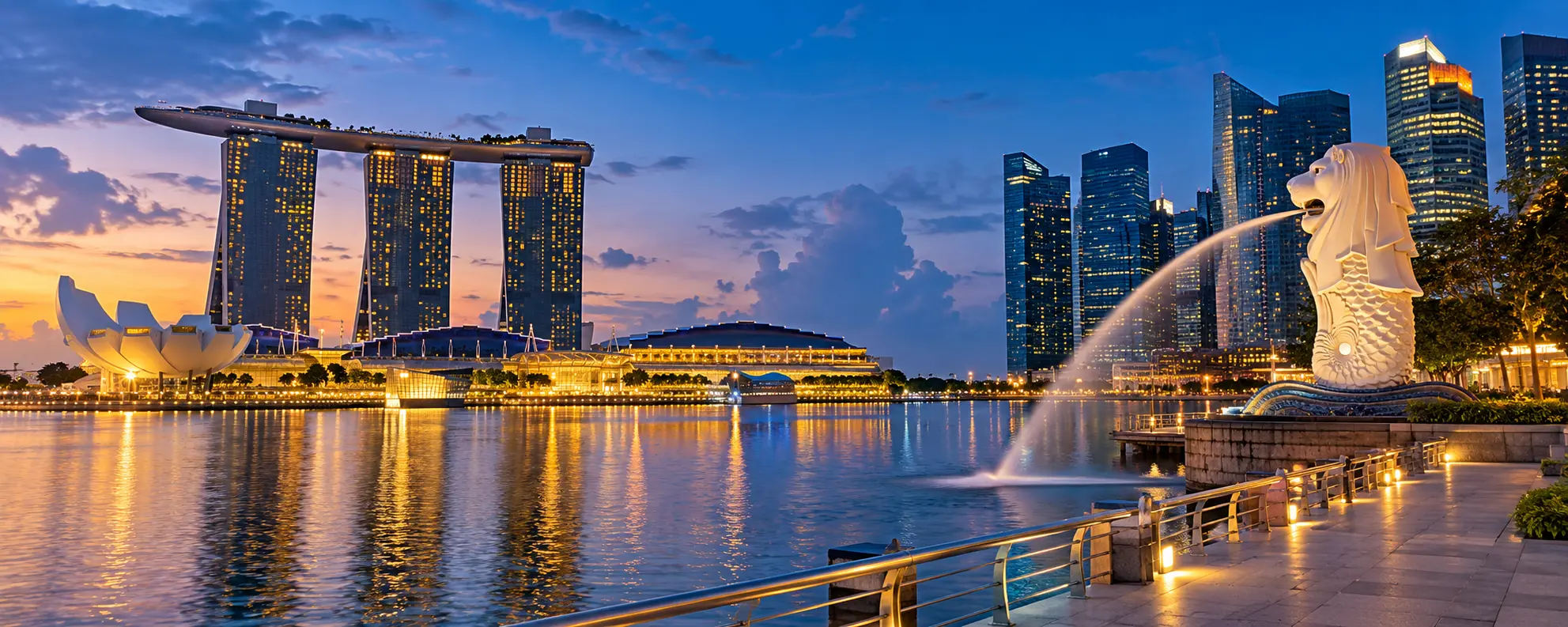 Marina Bay skyline and the Merlion in Singapore