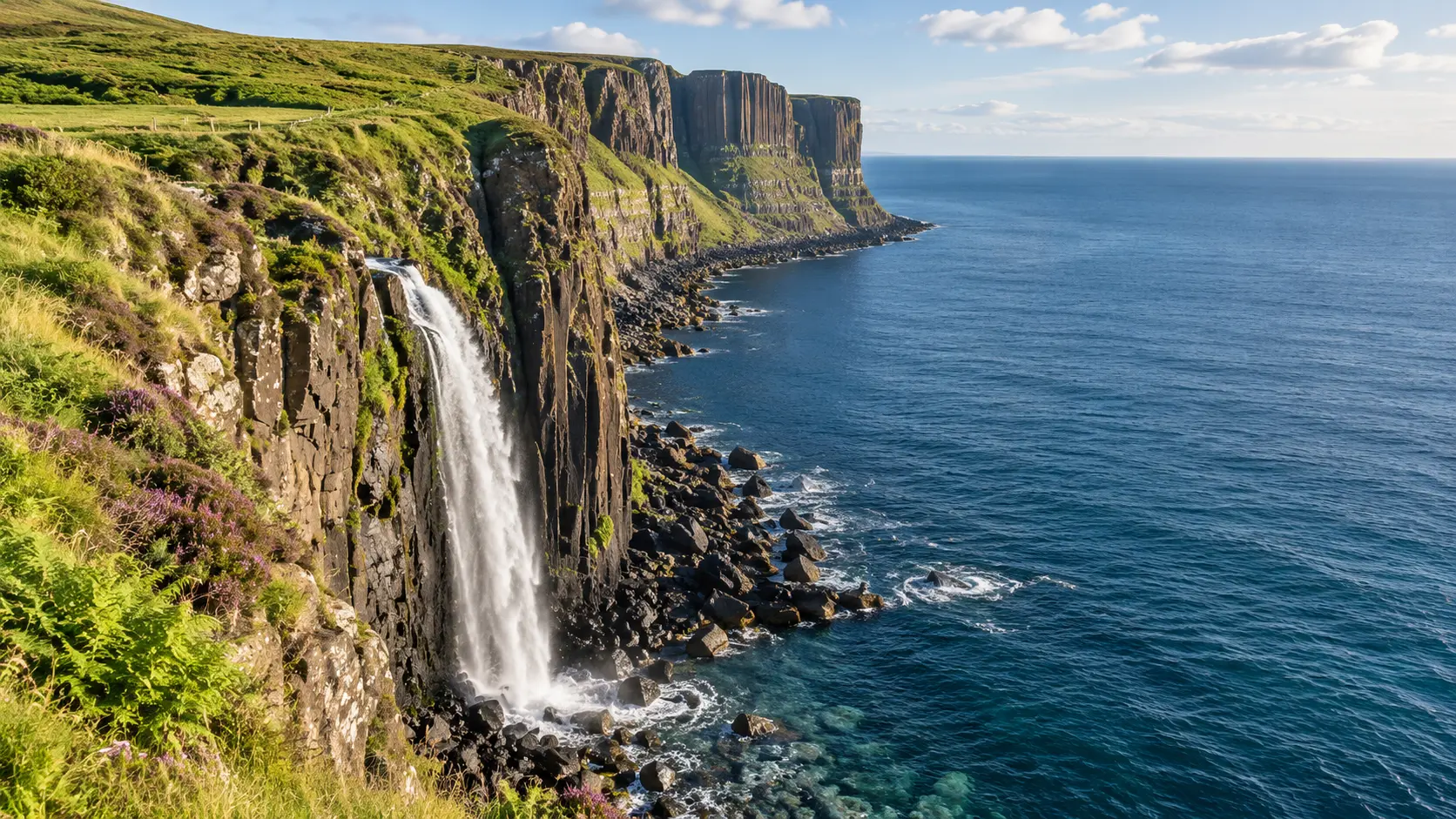Mealt Falls dropping over Kilt Rock into the sea