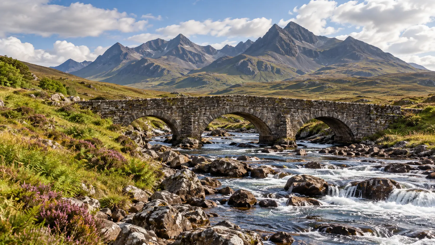 Sligachan Old Bridge with the Cuillin mountains