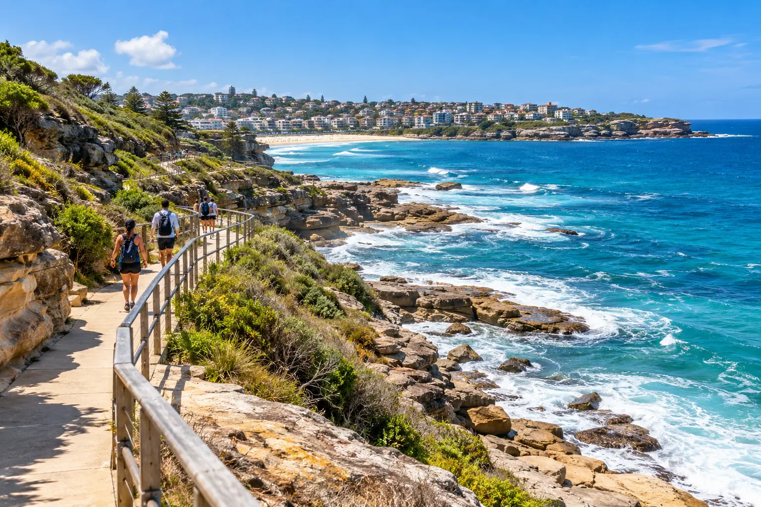 Clifftop path and Pacific Ocean on the Bondi to Coogee coastal walk